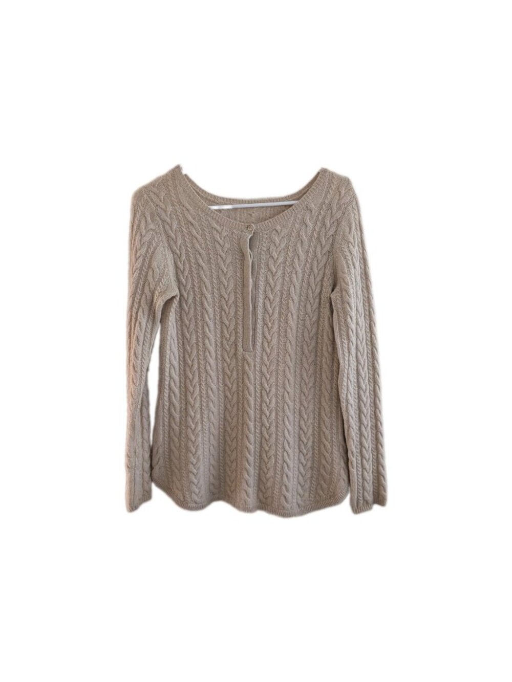Pure Cashmere NYC Sweater Womens Small Beige Cable Knit Henley Pullover Cozy